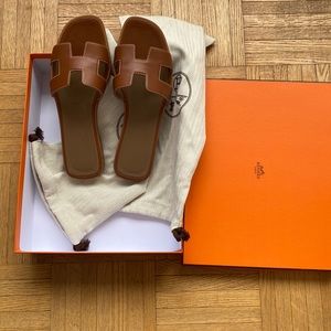 Hermes oran slippers 36 gold(brown)